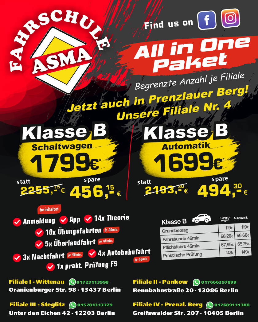 Pkw führerschein Angebot bei Fahrschule Asma in berlin